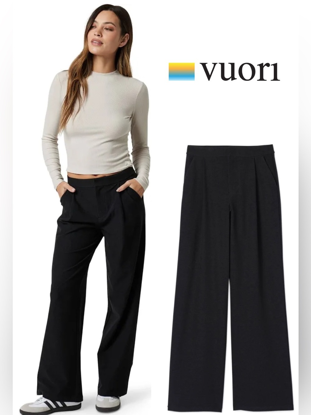 Vuori Elevation Wide Leg Pants in Heathered Black (Dark Grey)